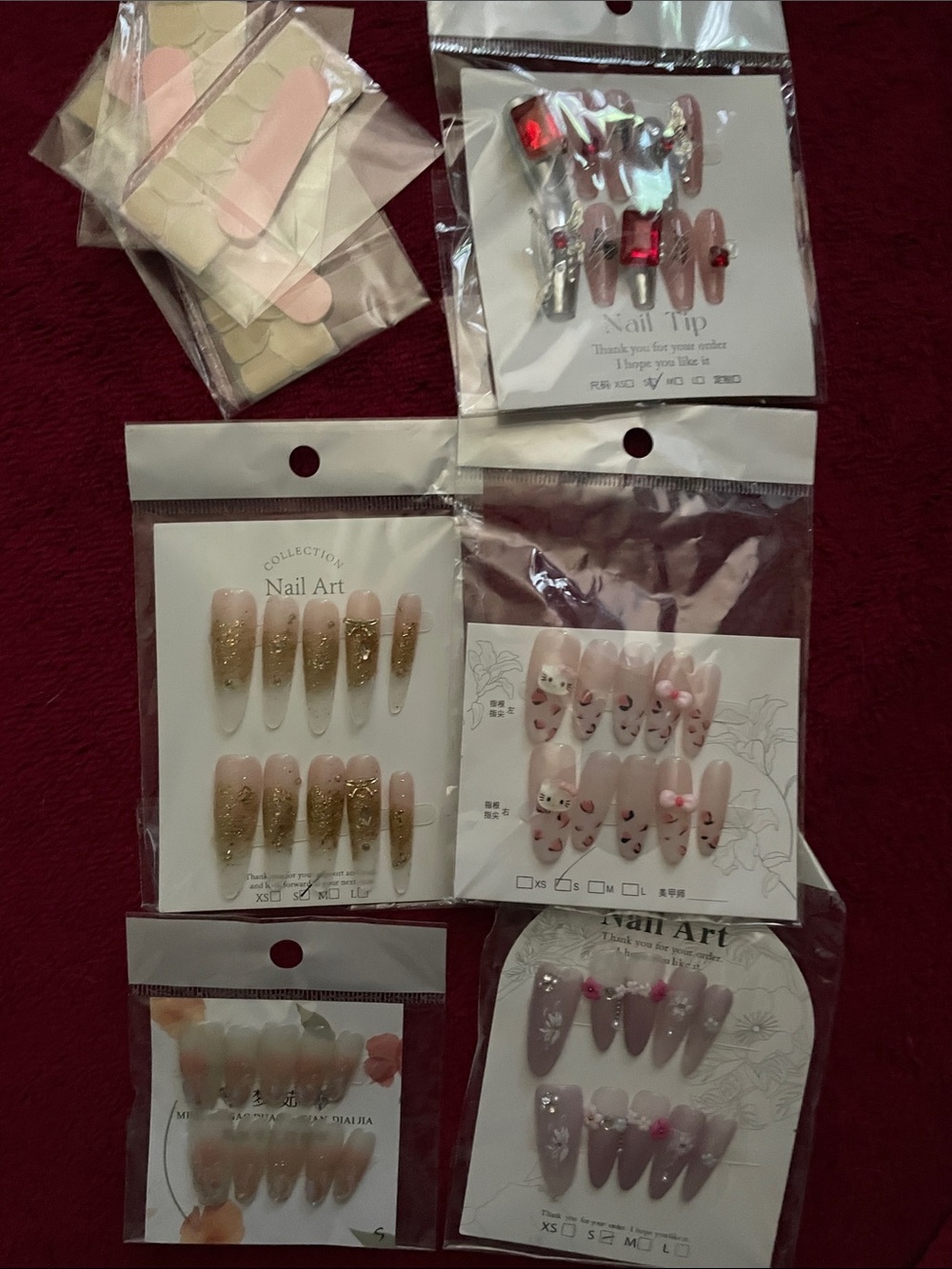 Press-On Nail Set - Pink and Gold False Nails 5 sets lot bundle sz small